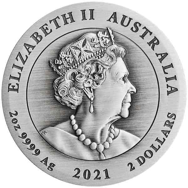 2 Dollar Lunar Ochse Antik 2021