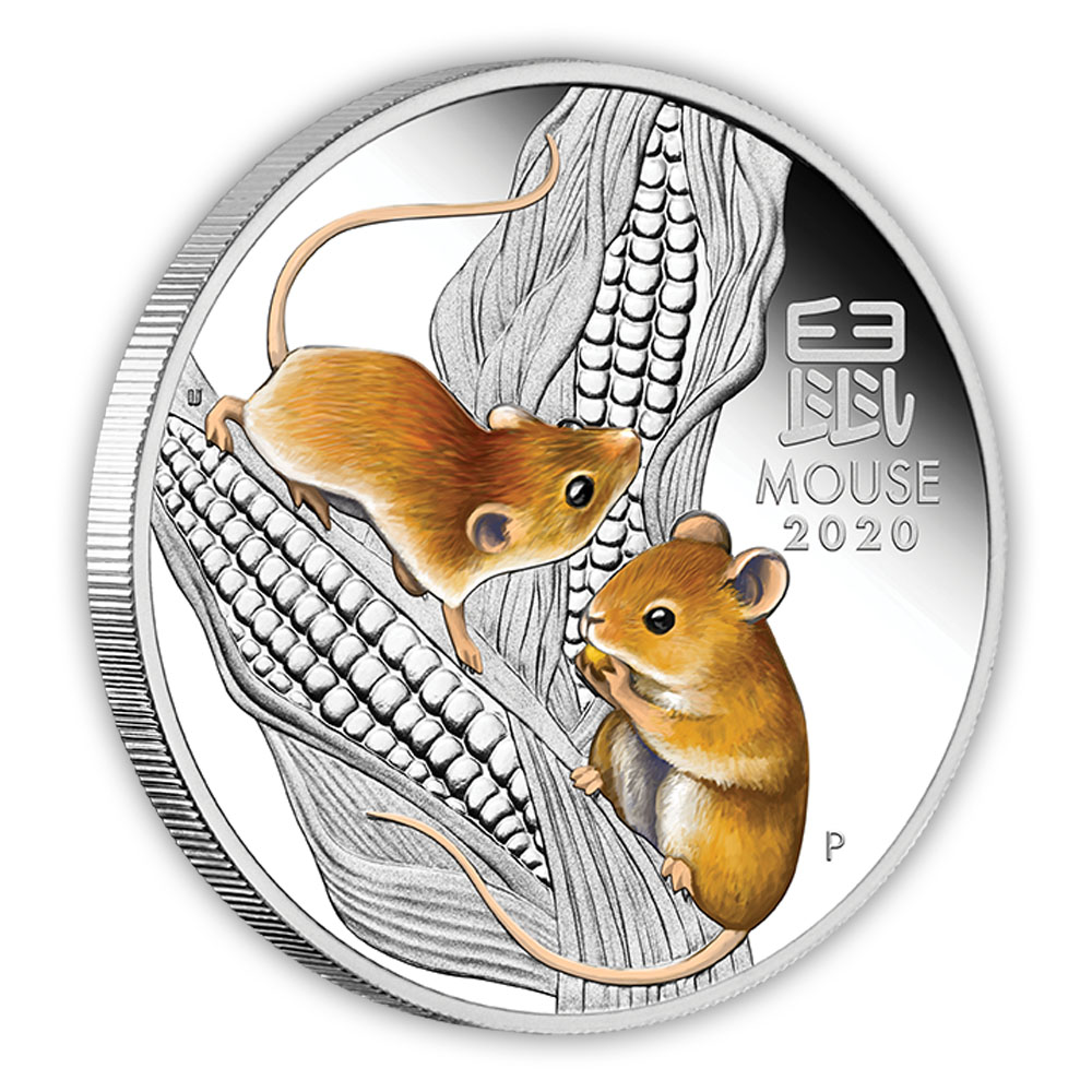 Lunar III Maus 1 Oz Silber farbig Proof 2020*