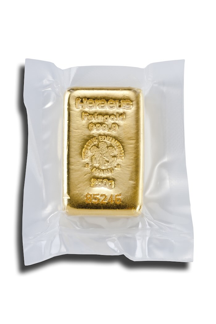 250 Gramm Goldbarren Heraeus kaufen & verkaufen