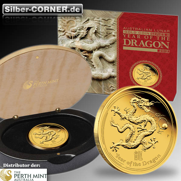 Lunar II Drache 1/10 Oz Proof Gold + Box + COA