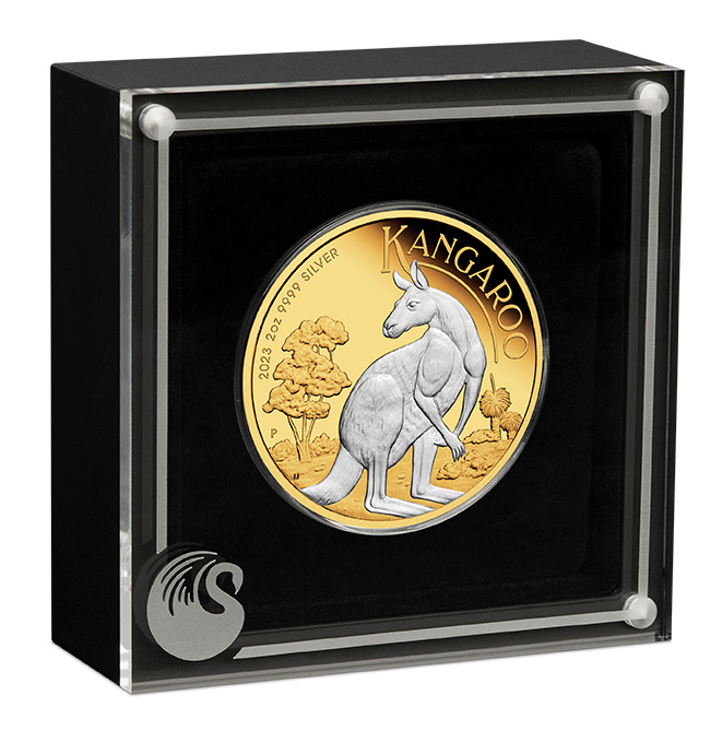 Känguru 2 Unzen Silbermünze Reverse Gilded Box 2023