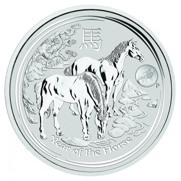 Lunar II 1 Unze Silbermünze Jahr des Pferd Privy Mark Löwe 2014