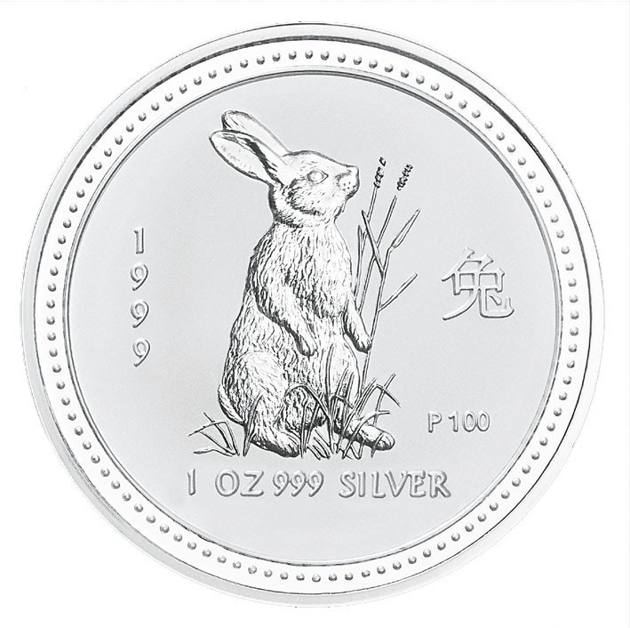 Motivseite der 1 oz Silbermünze Jahr des Hasen 1999 aus der Lunar Serie I.