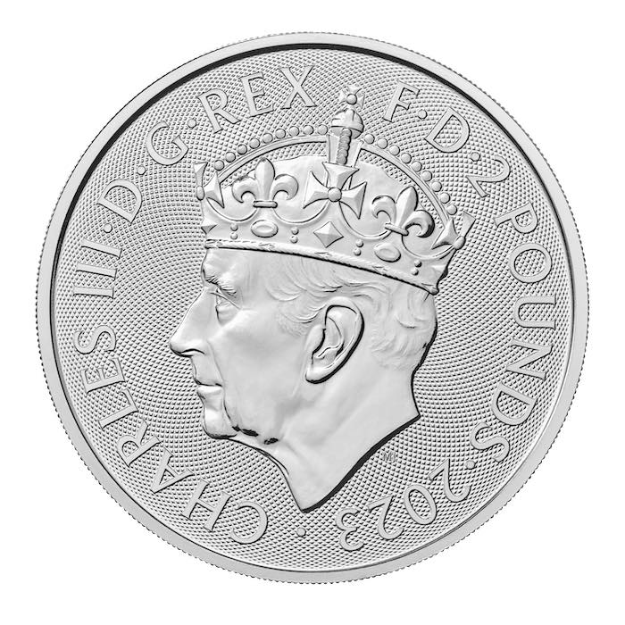 Coronation Coin King Charles 1 Unze Silber 2023 Rückseite Porträt mit Krone