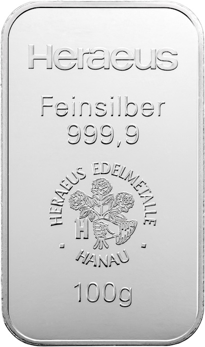 Heraeus 100 Gramm Silberbarren verschiedene Ausführungen