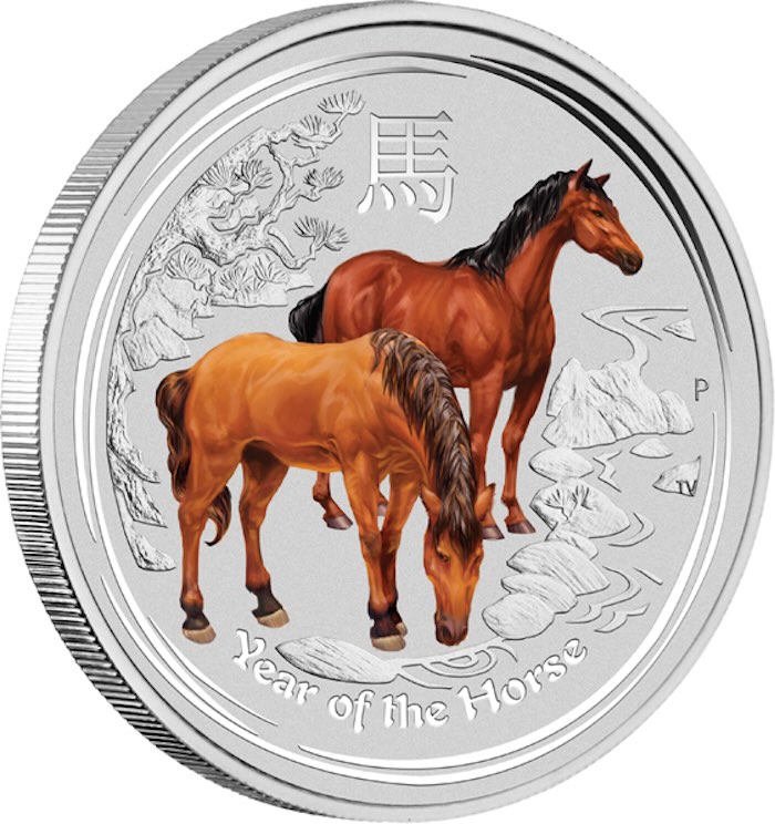Lunar II Pferd 10 Unzen Silber farbig 2014