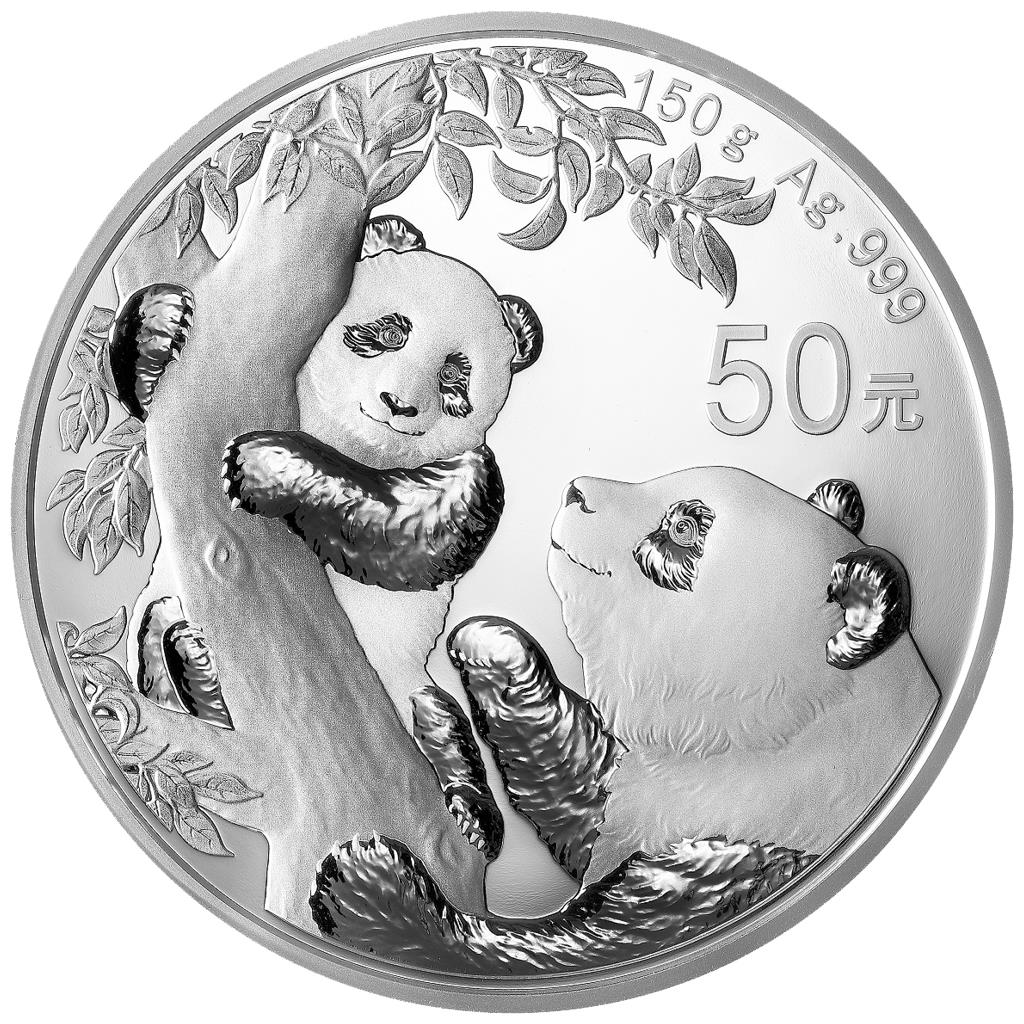 Vorderseite China Panda 150 Gramm Silber 2021 Polierte Platte