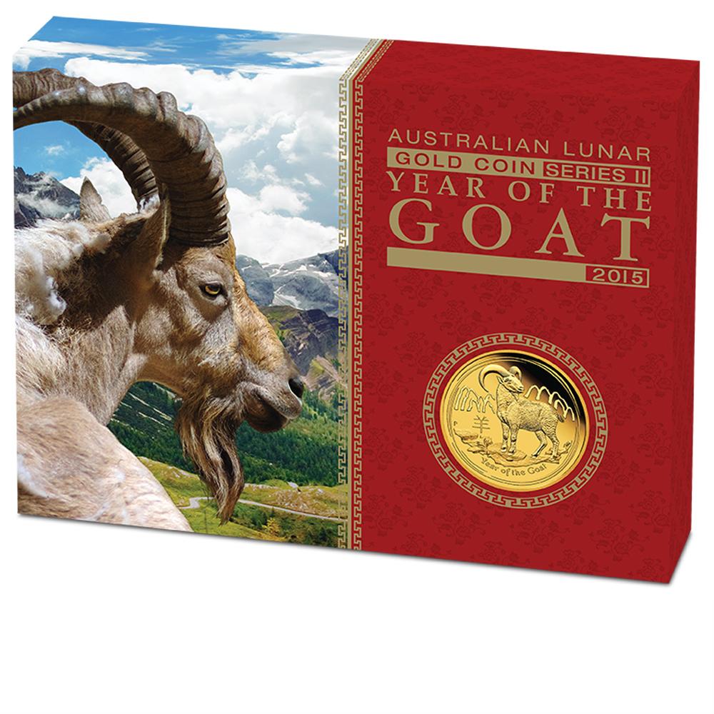 Lunar II Ziege 1/10 Oz Gold Proof Coin + Box + CoA 2015