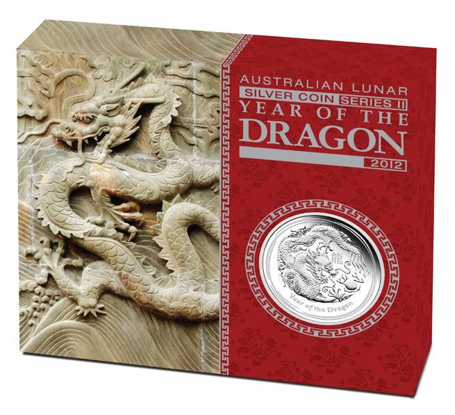 Umverpackung 1 Unze Silber Proof Drache 2012