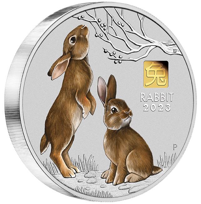 Lunar Serie III Hase 1 KG Silber mit 1g Gold Privy Mark Motivseite