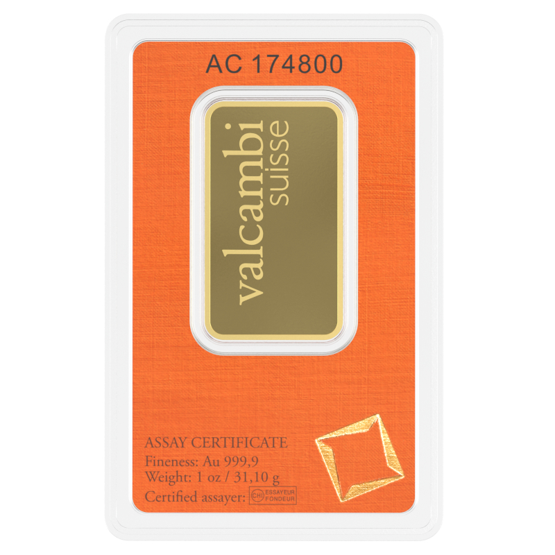 alcambi 1 Unze Goldbarren im orangefarbenen Blister