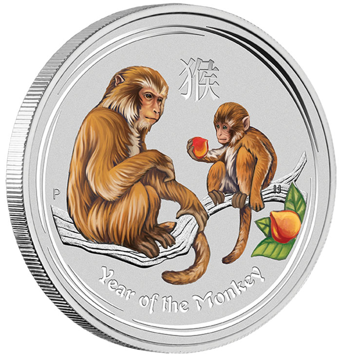 Lunar II Jahr des Affen 5 Unzen Silber 2016 farbig Motivseite