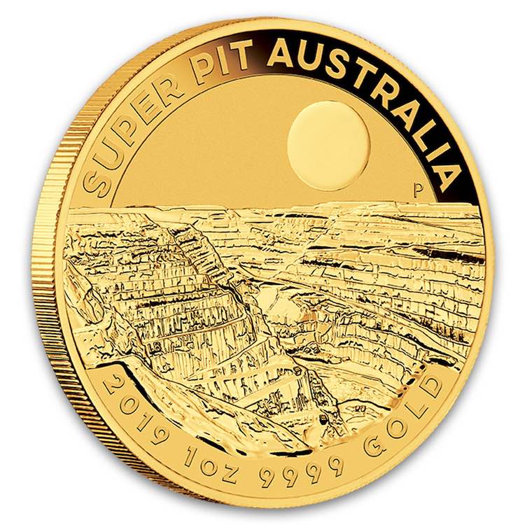 Australien Super Pit 1 Unze Gold 2019 Motivseite Erstausgabe