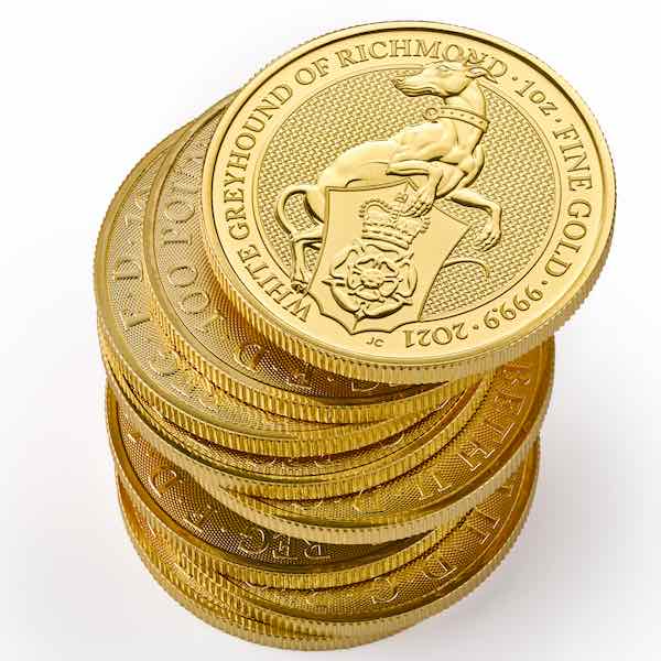 Stapel mit Greyhound 1 Oz Gold 2021