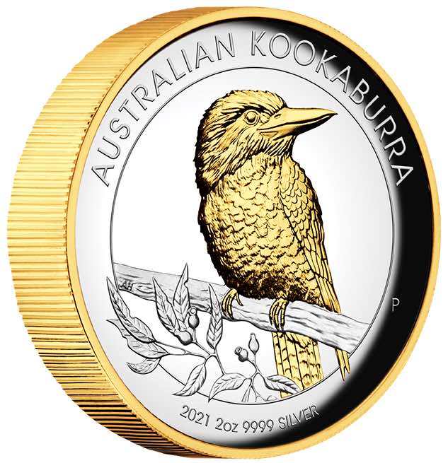 Kookaburra 2 Unzen Silber High Relief / Gilded 2021 +Box +COA*