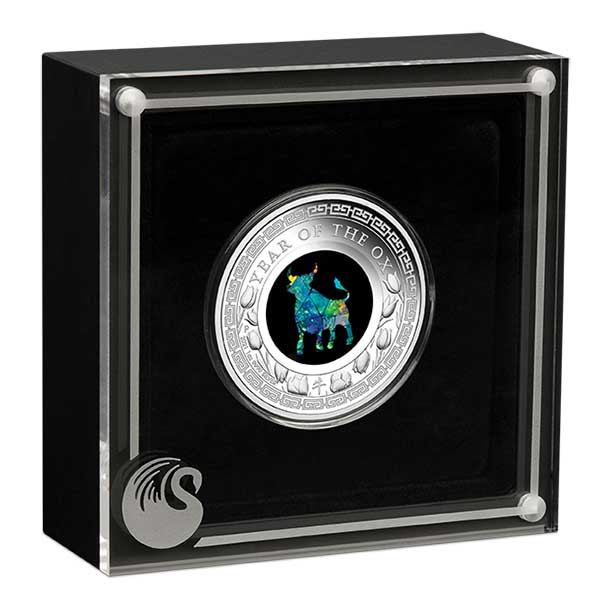 Sammlerbox Lunar Opal Ochse 1 Unze Silber