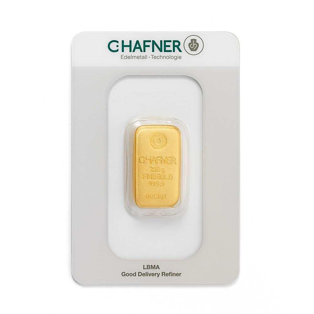 Vorderseite C. Hafner 250 Gramm Goldbarren in Certicard