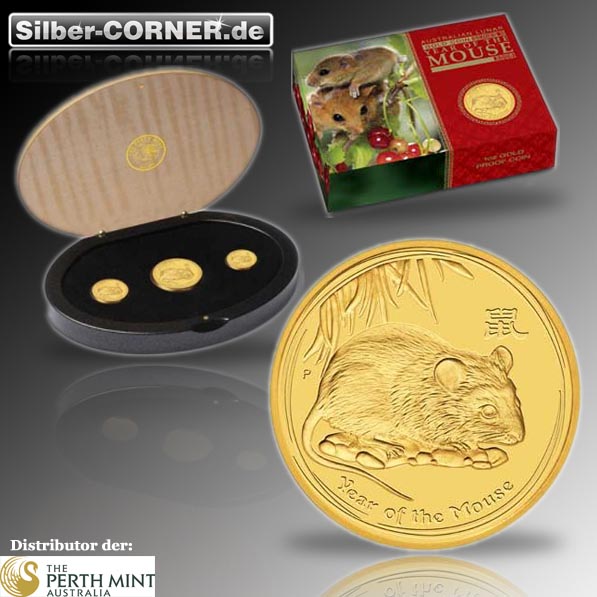 Lunar II Jahr de Maus 3 Coin Set Gold Proof 2008