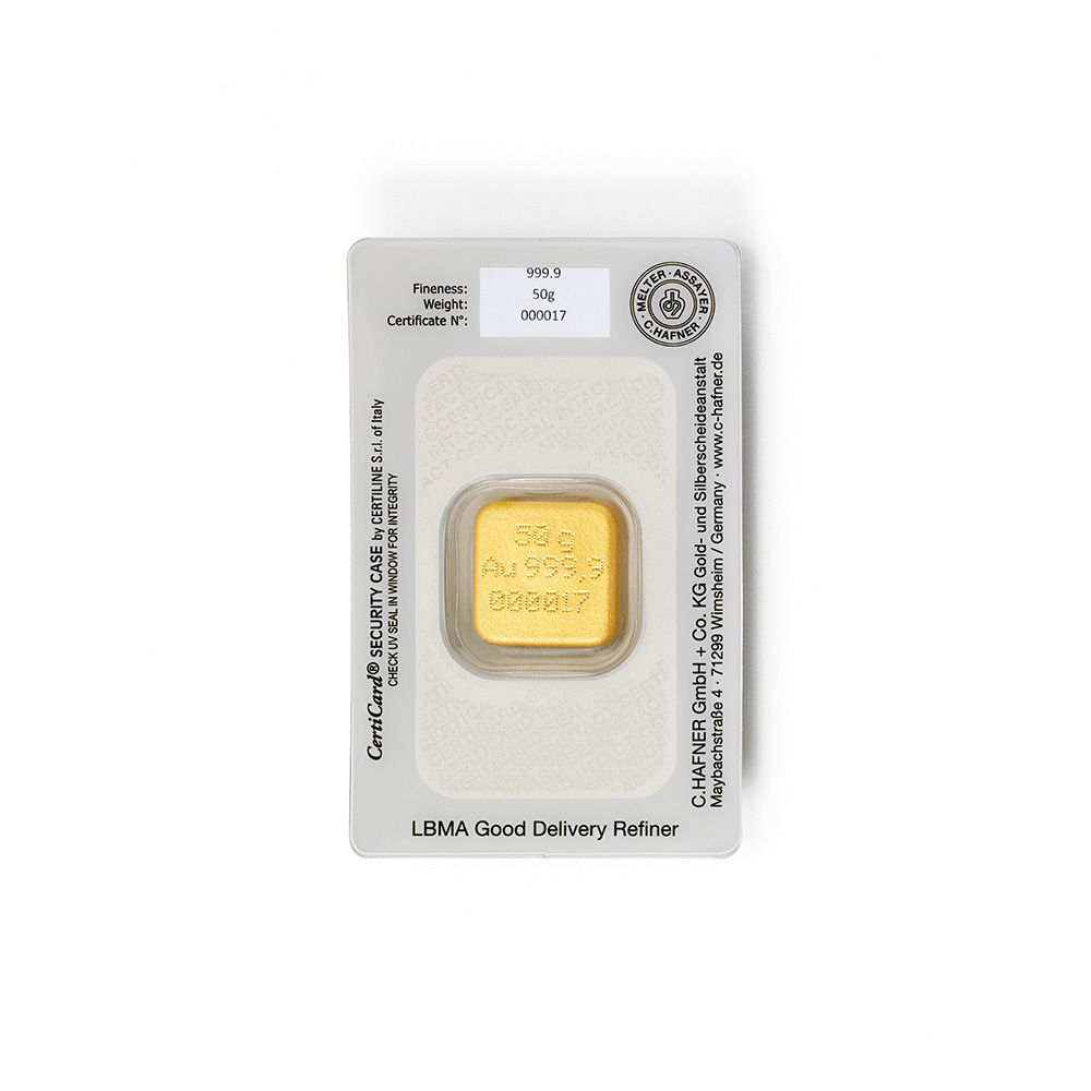 50 Gramm Hafner Goldbarren mit Seriennummer