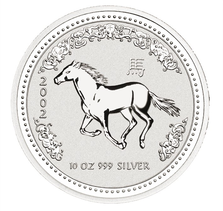 Lunar Serie I 10 Unzen Silbermünze Jahr des Pferd 2002
