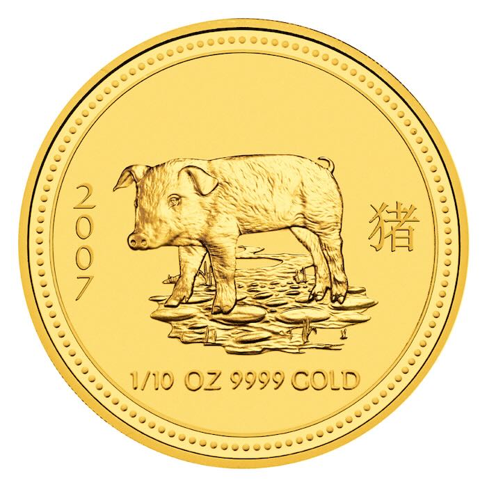 Lunar I Schwein 1/10 Unze Gold 2007 Rückseite Motiv Echtzeit