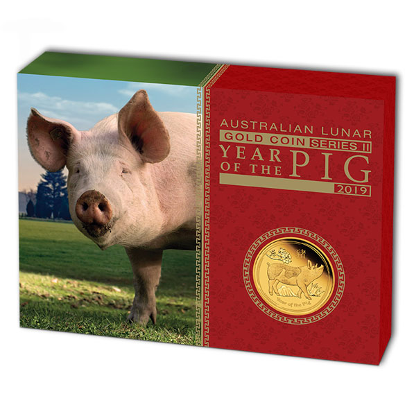 Umverpackung Lunar II Schwein 1 Unze Gold 2019