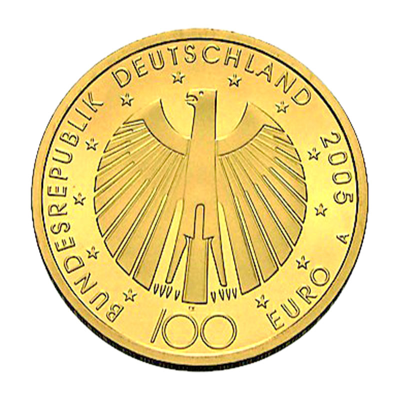 100 Euro Goldmünze Fussball WM 2005 Wertseite Adler