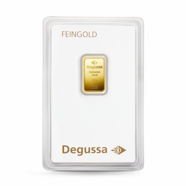 Degussa 2,5 Gramm Goldbarren aus Feingold 999.9 geprägt