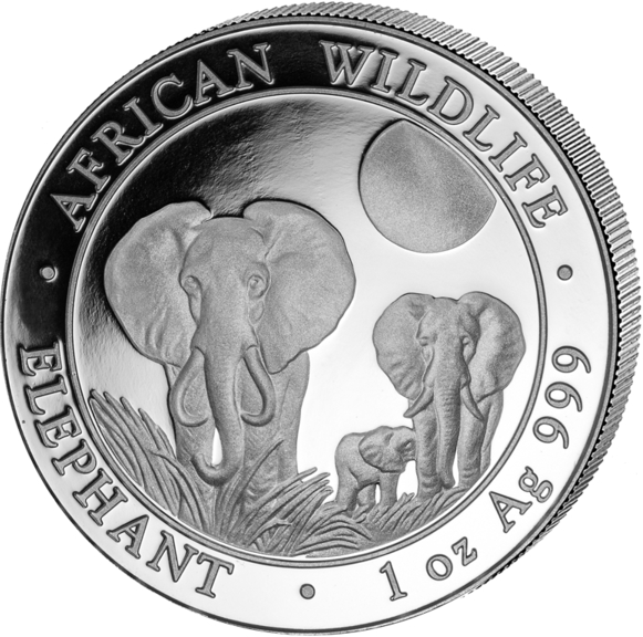 Motivseite Somalia Elefant 1 Unze Silber 2014 African Wildlife