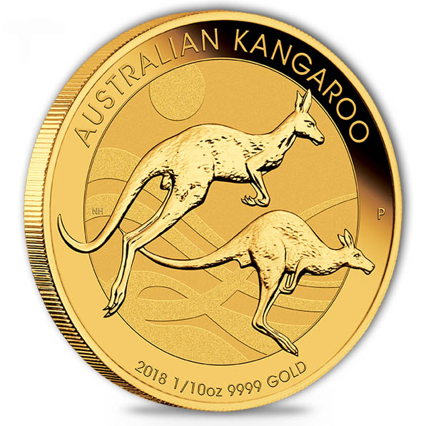 Motivseite Goldmünze Australien Känguru 1/10 Unze 2018