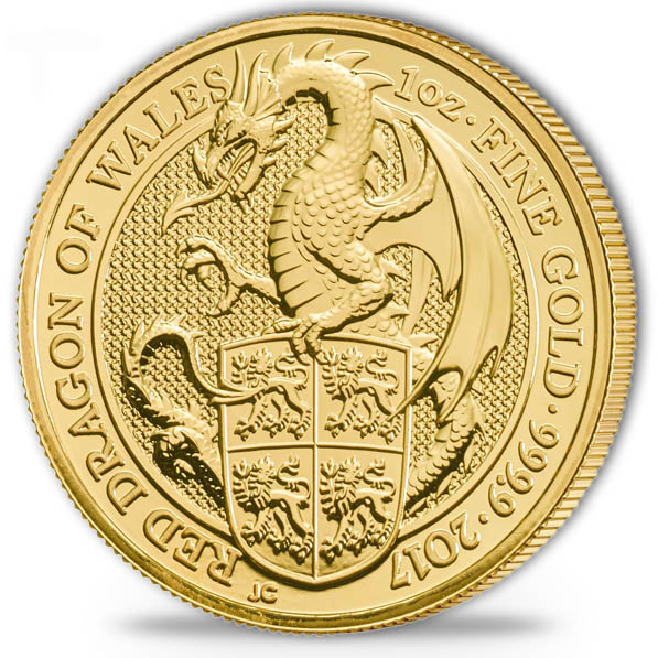 Goldmünze 1 Unze Red Dragon of Wales Queens Beasts Serie 2017
