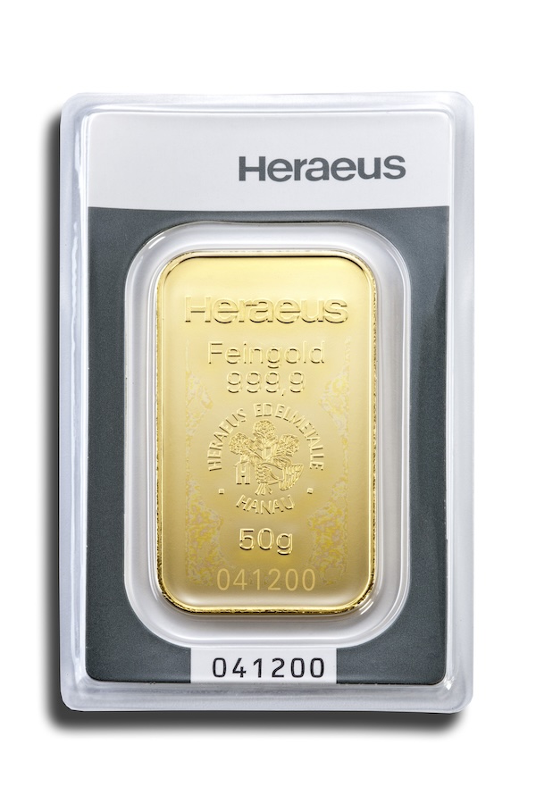 50 Gramm Goldbarren von Heraeus