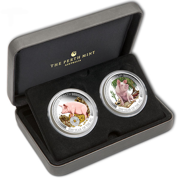 Wealth & Wisdom Schwein 2019 2 x 1 Oz Silber Proof *