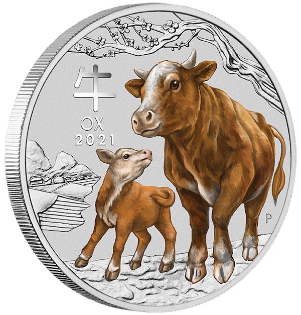 Lunar Ochse 1 KG Silbermünze 2021 coloriert 
