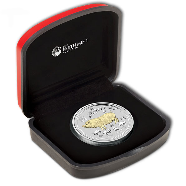 Lunar II Schwein 1 Oz Silber vergoldet 2019