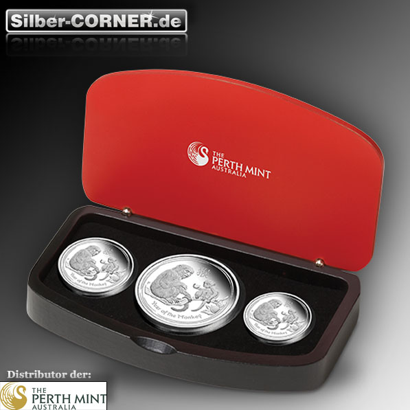 Lunar II - Affe - 3-Coin Set Silber Proof 2016 +Box +COA*
