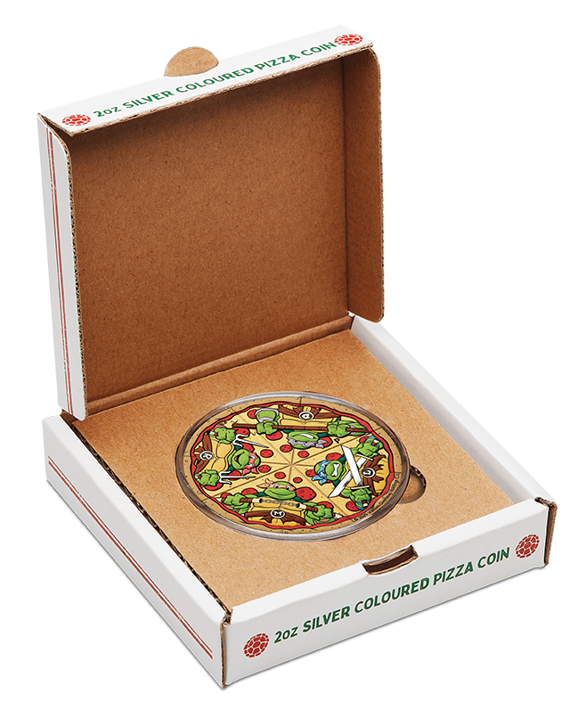 Teenage Mutant Ninja Turtles 2025 – 2oz Silbermünze in Pizzaform, coloriert