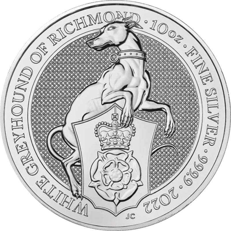 Motivseite Silbermünze Queens Beasts Greyhound of Richmond 10 Oz 2022
