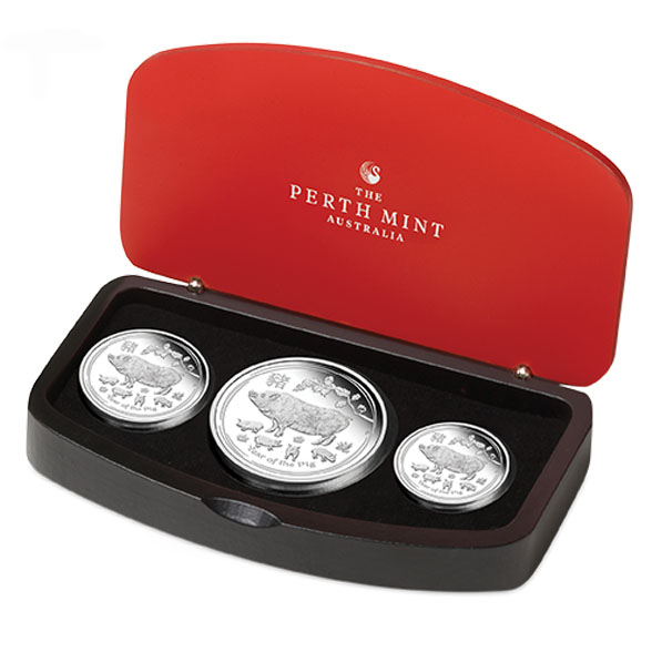 Lunar II Schwein 3 Coin Set Silber Proof 2019