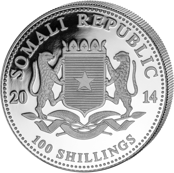 Wertseite Somalia Elefant 1 Unze Silber 2014 Wappen