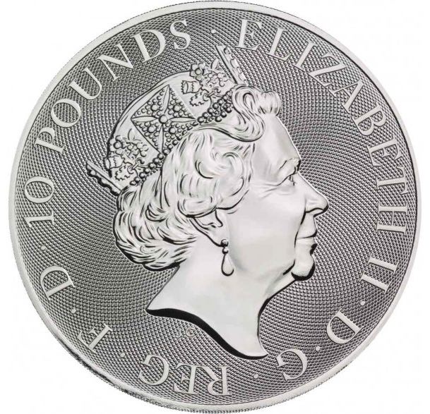 Wertseite 10 Oz Silber Queens Beasts Completer 2022 Elisabeth II