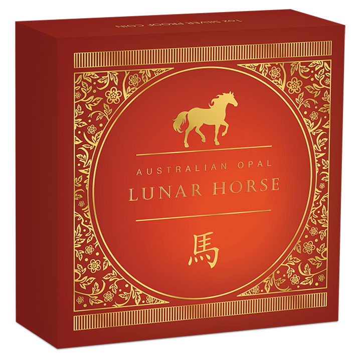 Lunar Pferd Opal 1 Unze Silber Verpackung 2026