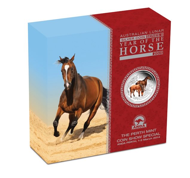Umverpackung Lunar II Pferd farbig 2 Oz Anda Coin Show