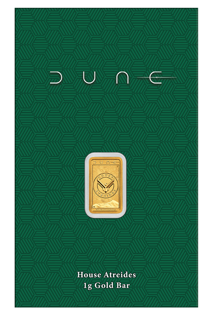 Dune Atreides 1 Gramm Goldbarren Blister vorne