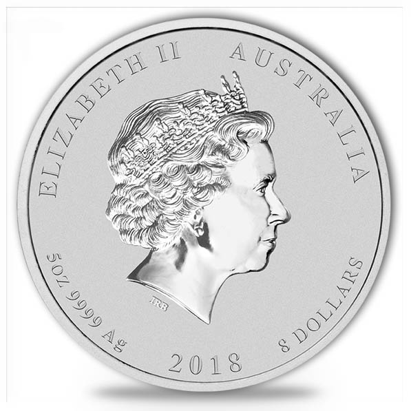 8 Dollar Jahr des Hund Silbermünze farbig 2018