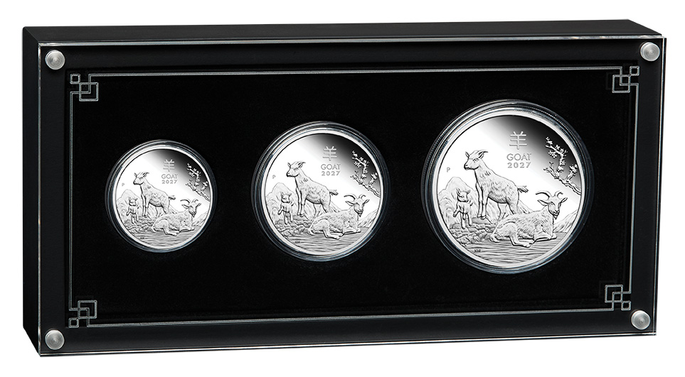 Lunar 3 Ziege 3-Coin Set Silber Proof +Box +COA