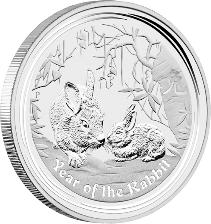 Lunar II Hase 2011 10 oz Silber Rückseite Motiv Zwei Hasen unter Laub Perth Mint