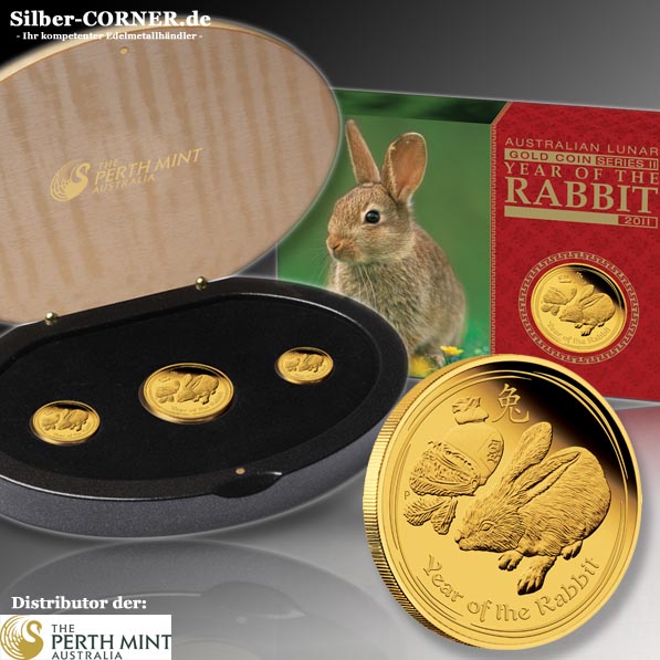 Lunar II Hase 3 Coin Set Gold Proof