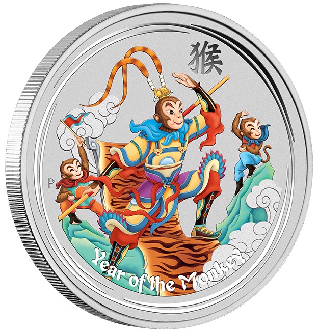 Motivseite Monkey King 1 Oz Silber 2016 Farbe Perth Mint