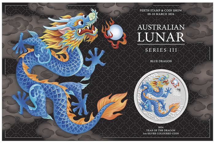Lunar III 1 Oz Silber Blue Drache im Blister 2024